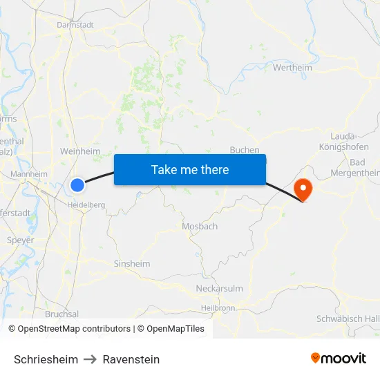 Schriesheim to Ravenstein map