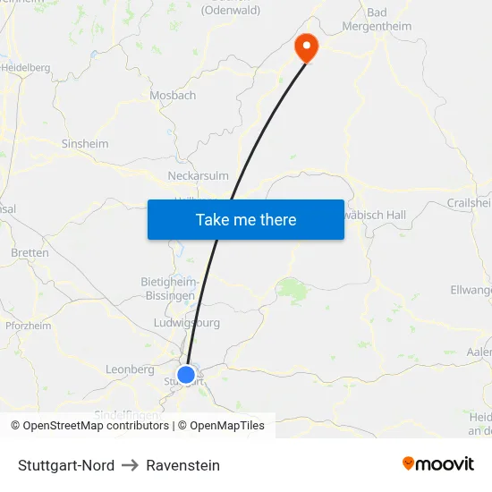 Stuttgart-Nord to Ravenstein map