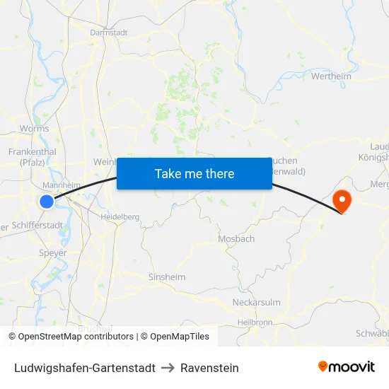 Ludwigshafen-Gartenstadt to Ravenstein map