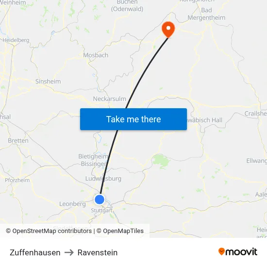 Zuffenhausen to Ravenstein map