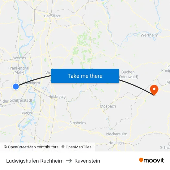 Ludwigshafen-Ruchheim to Ravenstein map