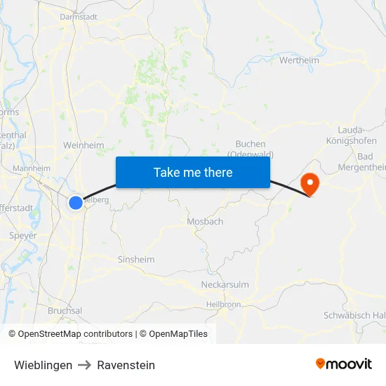 Wieblingen to Ravenstein map