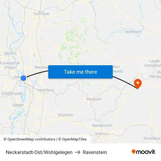 Neckarstadt-Ost/Wohlgelegen to Ravenstein map