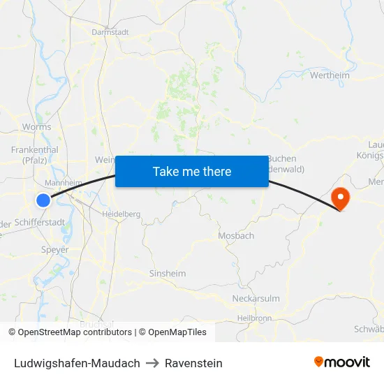 Ludwigshafen-Maudach to Ravenstein map
