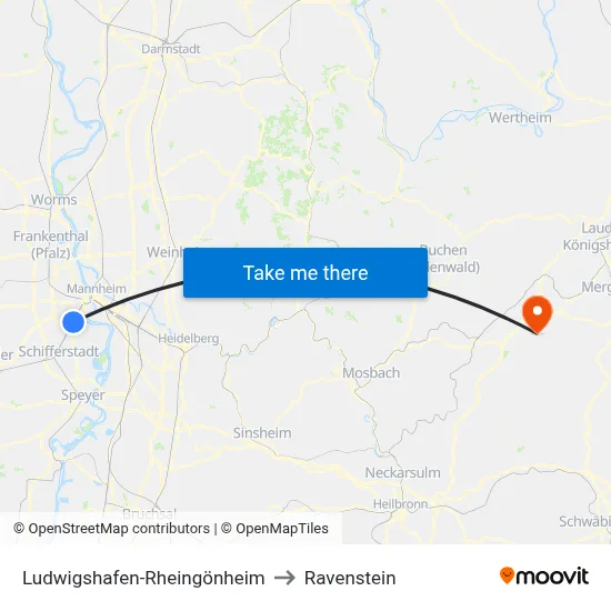 Ludwigshafen-Rheingönheim to Ravenstein map