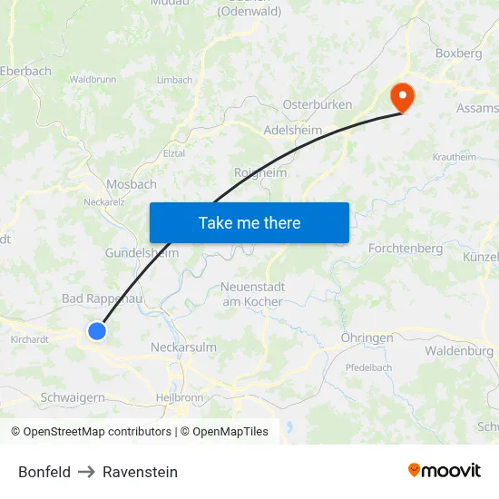 Bonfeld to Ravenstein map