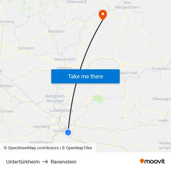 Untertürkheim to Ravenstein map