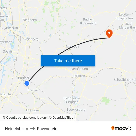 Heidelsheim to Ravenstein map