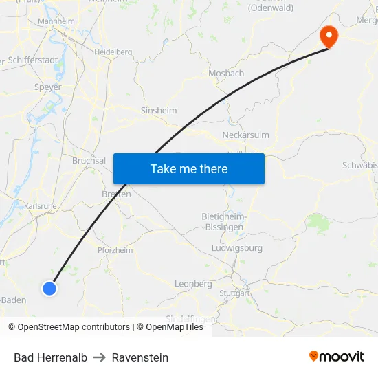 Bad Herrenalb to Ravenstein map