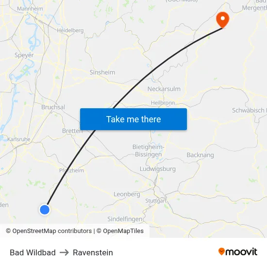 Bad Wildbad to Ravenstein map