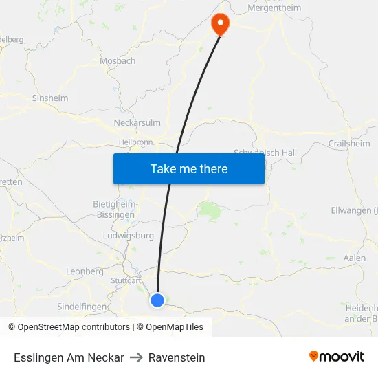 Esslingen Am Neckar to Ravenstein map