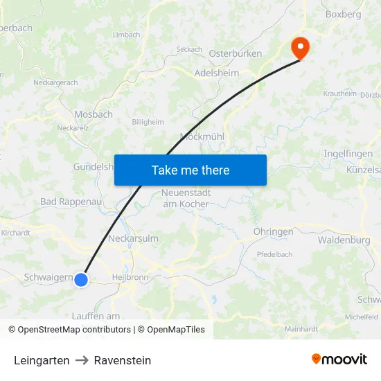 Leingarten to Ravenstein map
