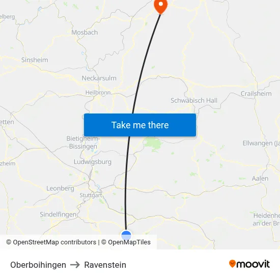 Oberboihingen to Ravenstein map