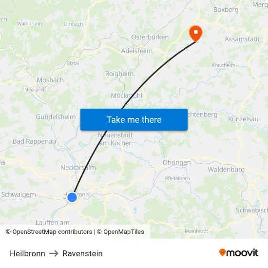 Heilbronn to Ravenstein map