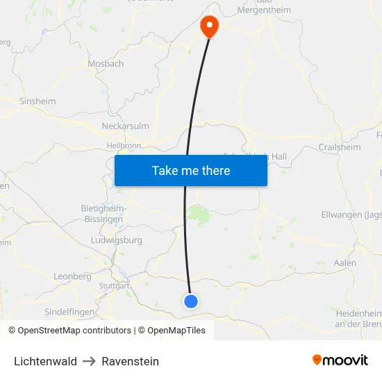 Lichtenwald to Ravenstein map