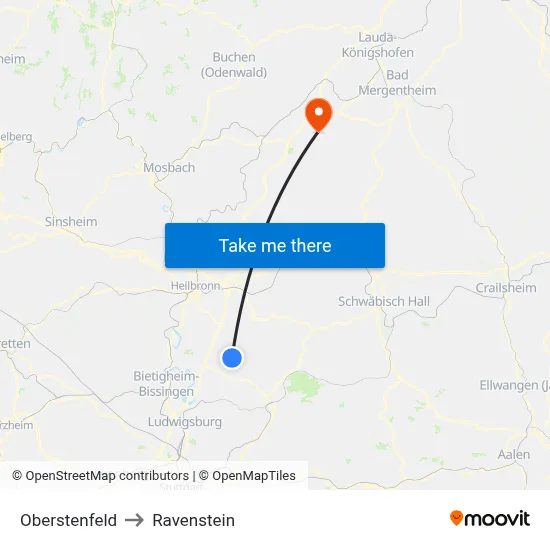 Oberstenfeld to Ravenstein map