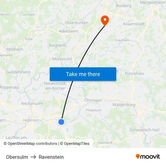 Obersulm to Ravenstein map