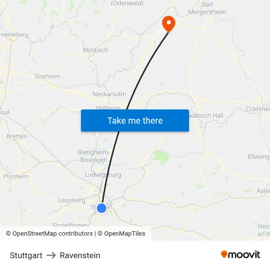 Stuttgart to Ravenstein map