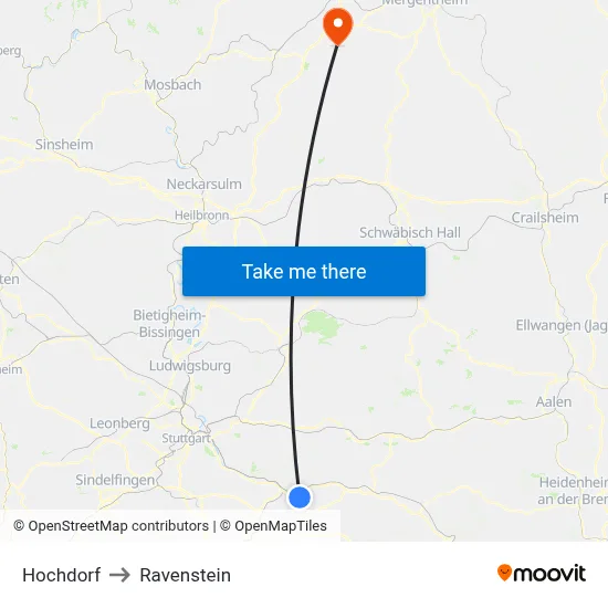 Hochdorf to Ravenstein map