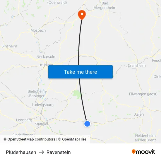 Plüderhausen to Ravenstein map