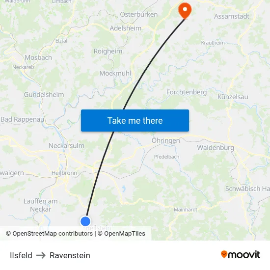 Ilsfeld to Ravenstein map