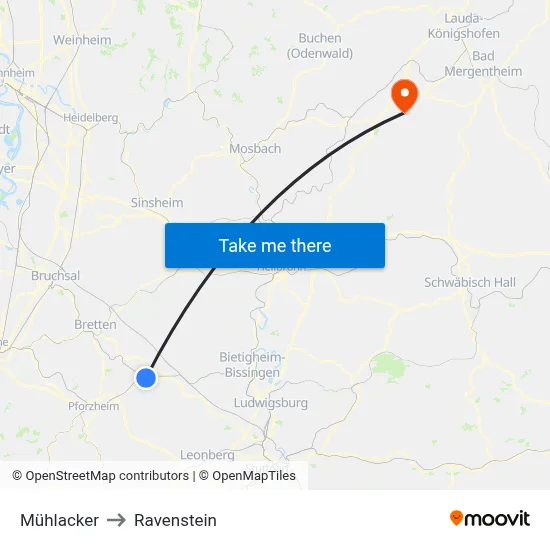 Mühlacker to Ravenstein map