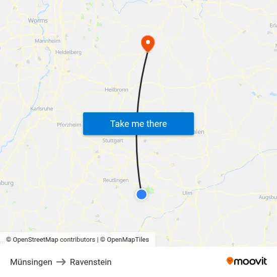 Münsingen to Ravenstein map