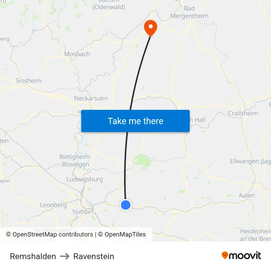 Remshalden to Ravenstein map