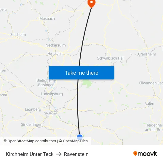 Kirchheim Unter Teck to Ravenstein map