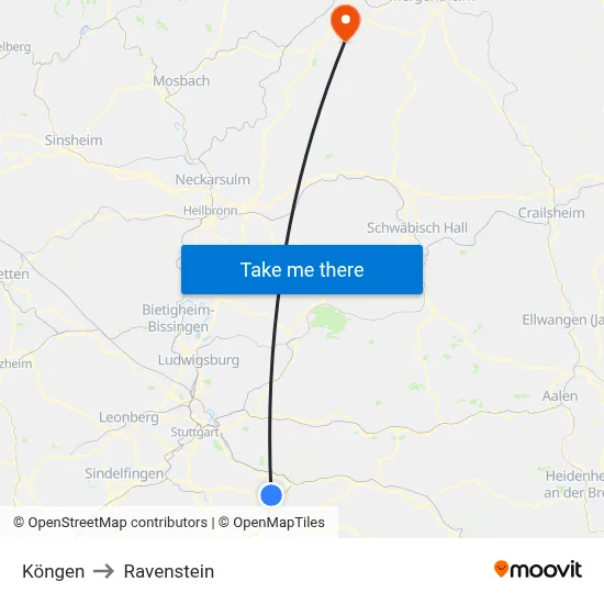 Köngen to Ravenstein map