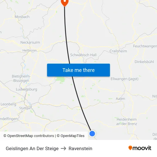 Geislingen An Der Steige to Ravenstein map