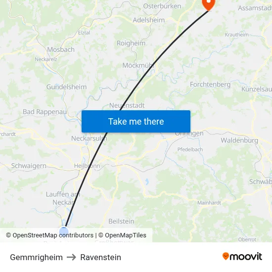 Gemmrigheim to Ravenstein map