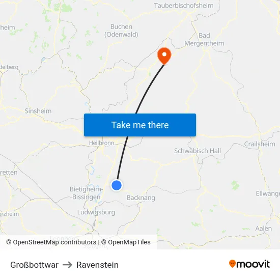 Großbottwar to Ravenstein map