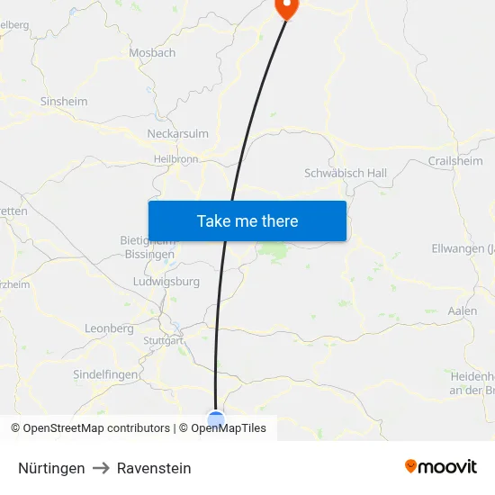 Nürtingen to Ravenstein map