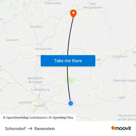 Schorndorf to Ravenstein map
