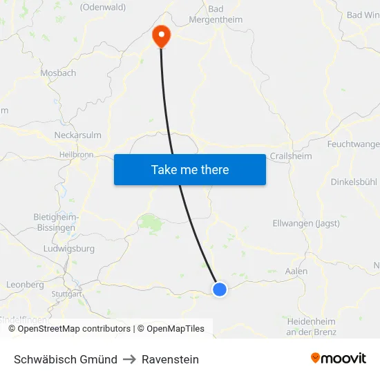 Schwäbisch Gmünd to Ravenstein map