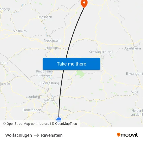 Wolfschlugen to Ravenstein map