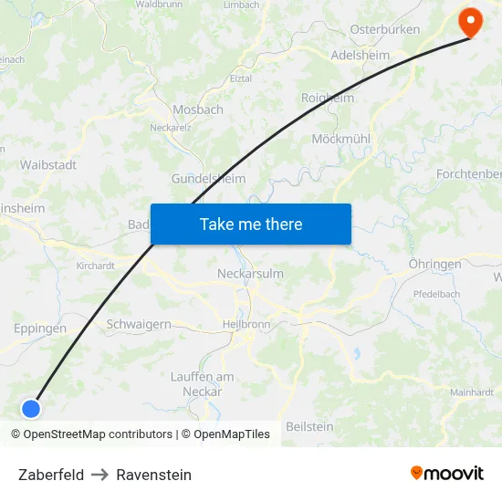 Zaberfeld to Ravenstein map