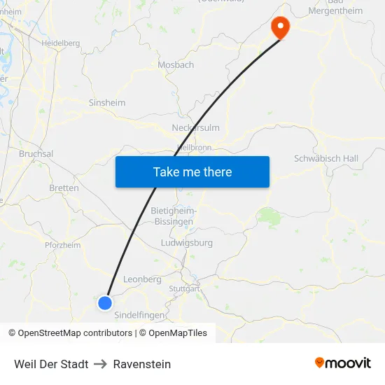 Weil Der Stadt to Ravenstein map