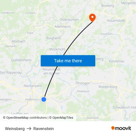 Weinsberg to Ravenstein map