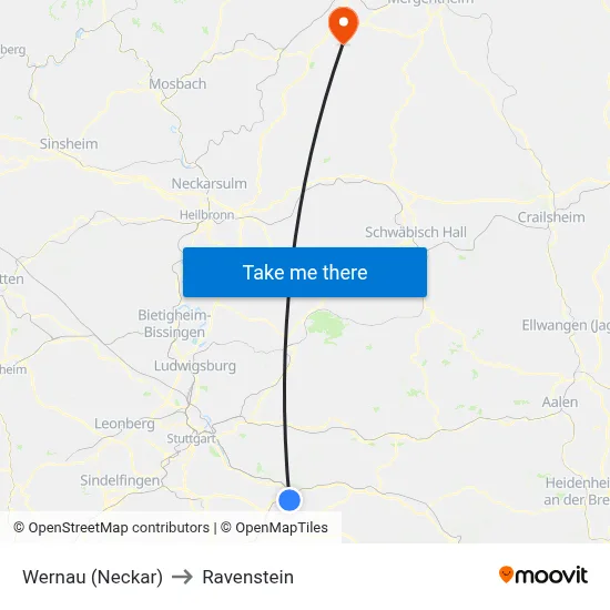 Wernau (Neckar) to Ravenstein map