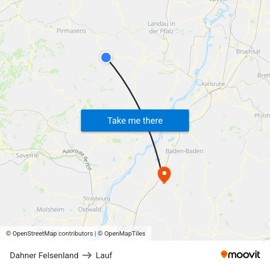 Dahner Felsenland to Lauf map
