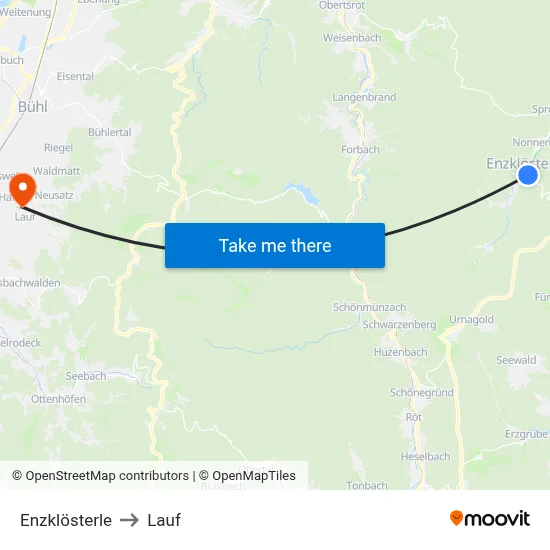 Enzklösterle to Lauf map