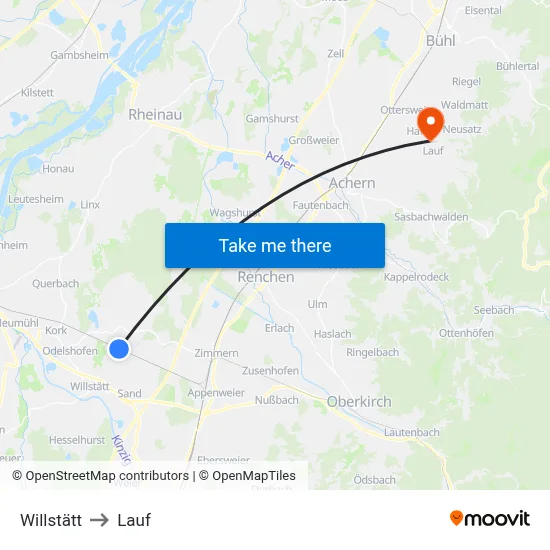 Willstätt to Lauf map