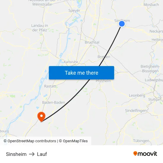 Sinsheim to Lauf map