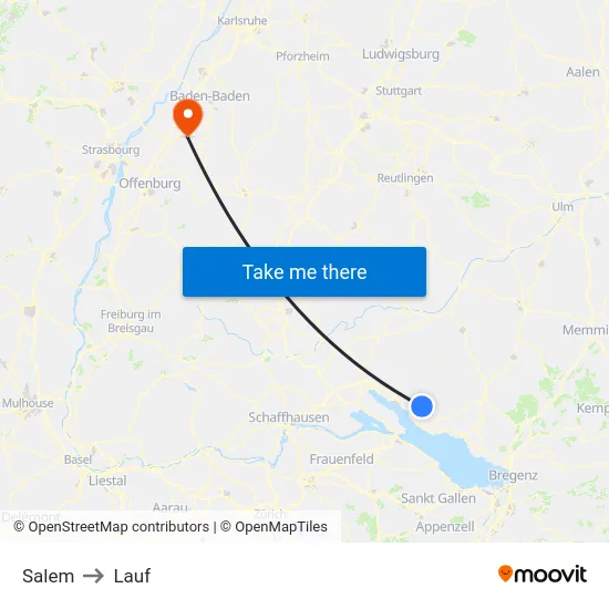 Salem to Lauf map