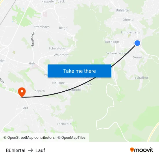 Bühlertal to Lauf map