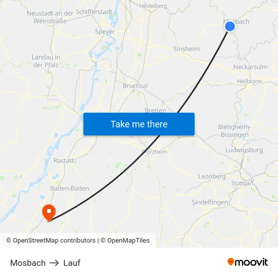 Mosbach to Lauf map