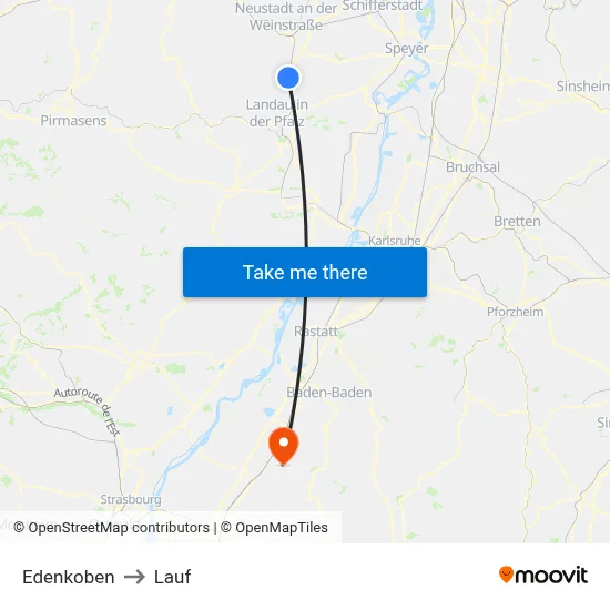 Edenkoben to Lauf map