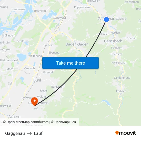 Gaggenau to Lauf map